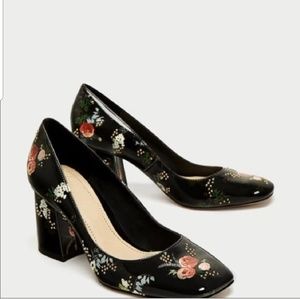 Zara block heels Floral patent leather shoes